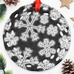 Snowflakes And Star Patterns Grey Frost Ornament (round Filigree) by artworkshop