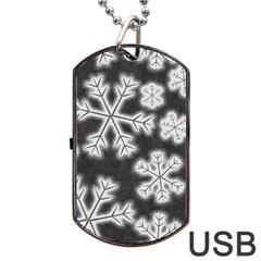 Snowflakes And Star Patterns Grey Frost Dog Tag Usb Flash (one Side) by artworkshop