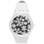 Snowflakes And Star Patterns Grey Frost Round Plastic Sport Watch (M) Front