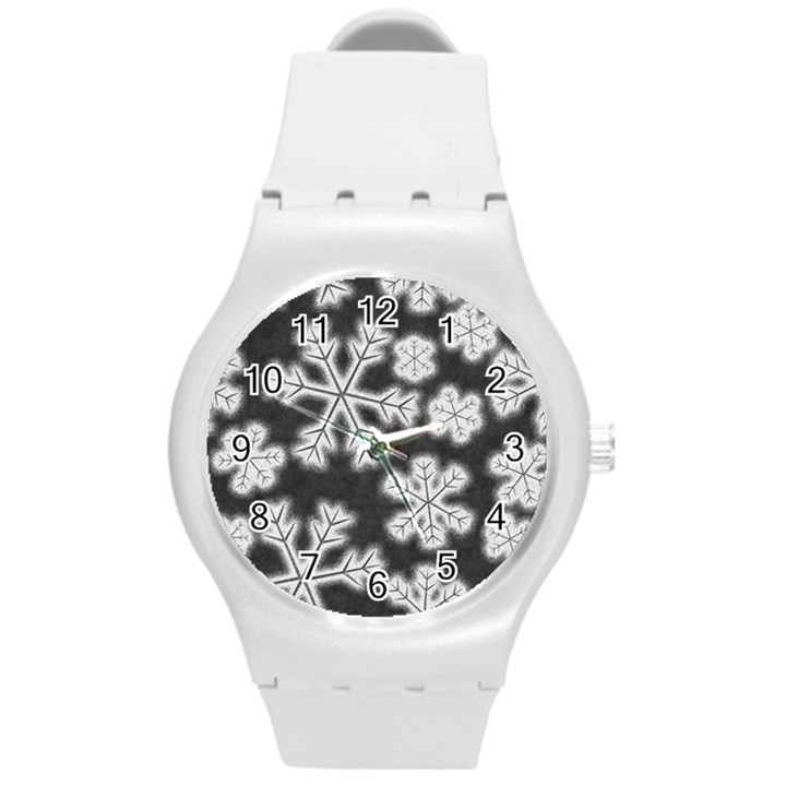 Snowflakes And Star Patterns Grey Frost Round Plastic Sport Watch (M)