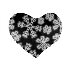 Snowflakes And Star Patterns Grey Frost Standard 16  Premium Flano Heart Shape Cushions by artworkshop