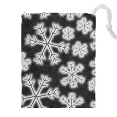 Snowflakes And Star Patterns Grey Frost Drawstring Pouch (4xl) by artworkshop