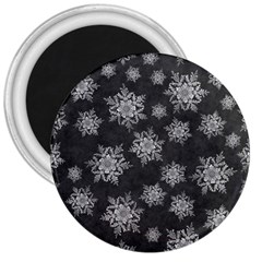 Snowflakes And Star Patterns Grey Snow 3  Magnets