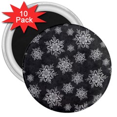 Snowflakes And Star Patterns Grey Snow 3  Magnets (10 Pack)  by artworkshop