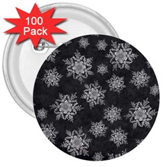 Snowflakes And Star Patterns Grey Snow 3  Buttons (100 pack) 