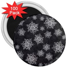 Snowflakes And Star Patterns Grey Snow 3  Magnets (100 pack)