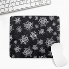 Snowflakes And Star Patterns Grey Snow Large Mousepad