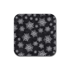 Snowflakes And Star Patterns Grey Snow Rubber Coaster (square) by artworkshop