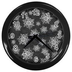 Snowflakes And Star Patterns Grey Snow Wall Clock (Black)