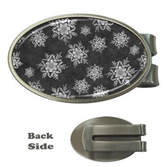 Snowflakes And Star Patterns Grey Snow Money Clips (oval)  by artworkshop