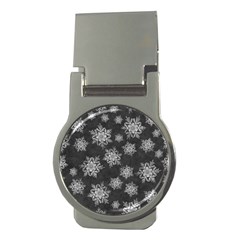 Snowflakes And Star Patterns Grey Snow Money Clips (Round) 