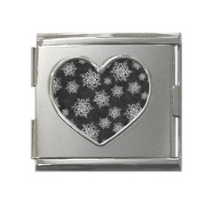 Snowflakes And Star Patterns Grey Snow Mega Link Heart Italian Charm (18mm)