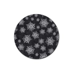 Snowflakes And Star Patterns Grey Snow Rubber Coaster (Round)