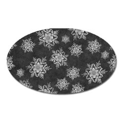 Snowflakes And Star Patterns Grey Snow Oval Magnet