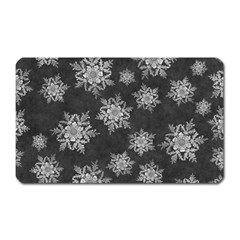 Snowflakes And Star Patterns Grey Snow Magnet (Rectangular)