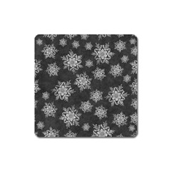 Snowflakes And Star Patterns Grey Snow Square Magnet