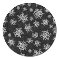 Snowflakes And Star Patterns Grey Snow Magnet 5  (Round)