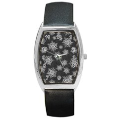 Snowflakes And Star Patterns Grey Snow Barrel Style Metal Watch