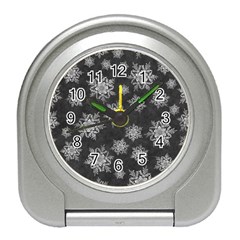 Snowflakes And Star Patterns Grey Snow Travel Alarm Clock