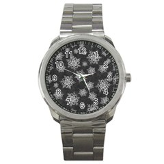 Snowflakes And Star Patterns Grey Snow Sport Metal Watch