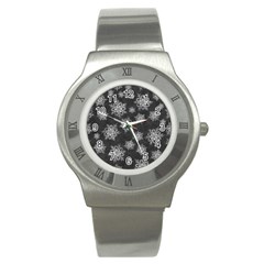 Snowflakes And Star Patterns Grey Snow Stainless Steel Watch