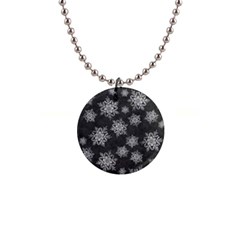 Snowflakes And Star Patterns Grey Snow 1  Button Necklace