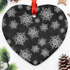 Snowflakes And Star Patterns Grey Snow Heart Ornament (Two Sides)