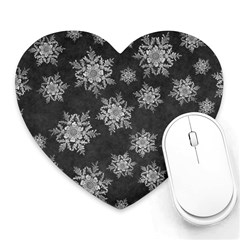 Snowflakes And Star Patterns Grey Snow Heart Mousepad