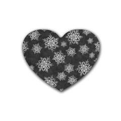 Snowflakes And Star Patterns Grey Snow Rubber Heart Coaster (4 pack)