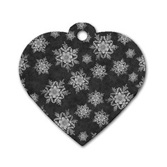 Snowflakes And Star Patterns Grey Snow Dog Tag Heart (One Side)