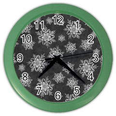 Snowflakes And Star Patterns Grey Snow Color Wall Clock