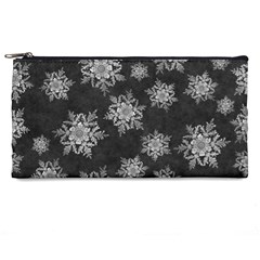 Snowflakes And Star Patterns Grey Snow Pencil Case