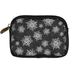 Snowflakes And Star Patterns Grey Snow Digital Camera Leather Case