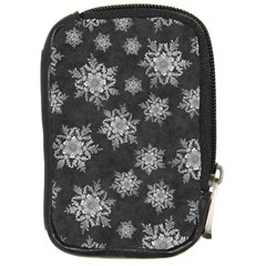 Snowflakes And Star Patterns Grey Snow Compact Camera Leather Case