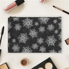 Snowflakes And Star Patterns Grey Snow Cosmetic Bag (Large)