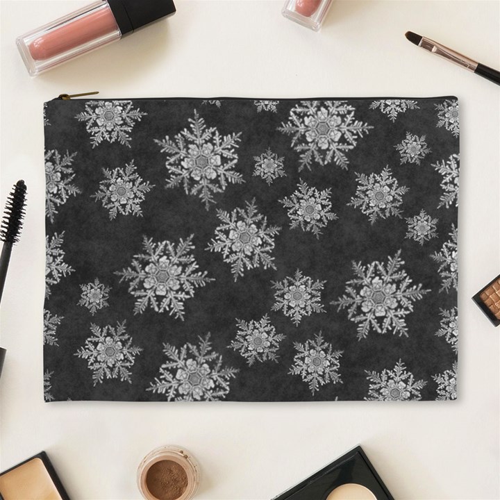 Snowflakes And Star Patterns Grey Snow Cosmetic Bag (XL)