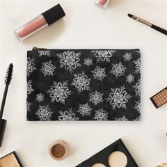 Snowflakes And Star Patterns Grey Snow Cosmetic Bag (medium) by artworkshop