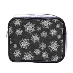 Snowflakes And Star Patterns Grey Snow Mini Toiletries Bag (One Side)