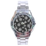 Snowflakes And Star Patterns Grey Snow Stainless Steel Analogue Watch Front