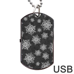 Snowflakes And Star Patterns Grey Snow Dog Tag USB Flash (One Side)