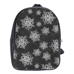 Snowflakes And Star Patterns Grey Snow School Bag (XL)