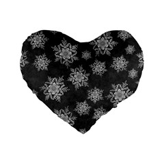 Snowflakes And Star Patterns Grey Snow Standard 16  Premium Heart Shape Cushions