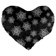 Snowflakes And Star Patterns Grey Snow Large 19  Premium Heart Shape Cushions