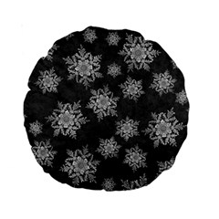 Snowflakes And Star Patterns Grey Snow Standard 15  Premium Round Cushions by artworkshop