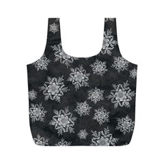 Snowflakes And Star Patterns Grey Snow Full Print Recycle Bag (m) by artworkshop