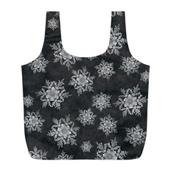 Snowflakes And Star Patterns Grey Snow Full Print Recycle Bag (L)