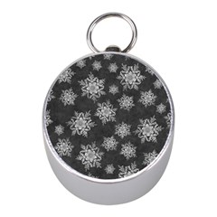 Snowflakes And Star Patterns Grey Snow Mini Silver Compasses