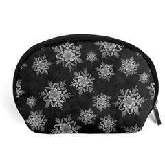 Snowflakes And Star Patterns Grey Snow Accessory Pouch (Large)