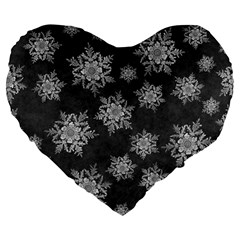 Snowflakes And Star Patterns Grey Snow Large 19  Premium Flano Heart Shape Cushions