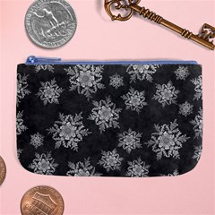 Snowflakes And Star Patterns Grey Snow Large Coin Purse